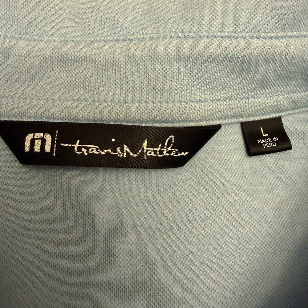 TravisMathew Golf Polo Shirt Mens Large Blue Stripe Performance Pima Cotton - Picture 5 of 9